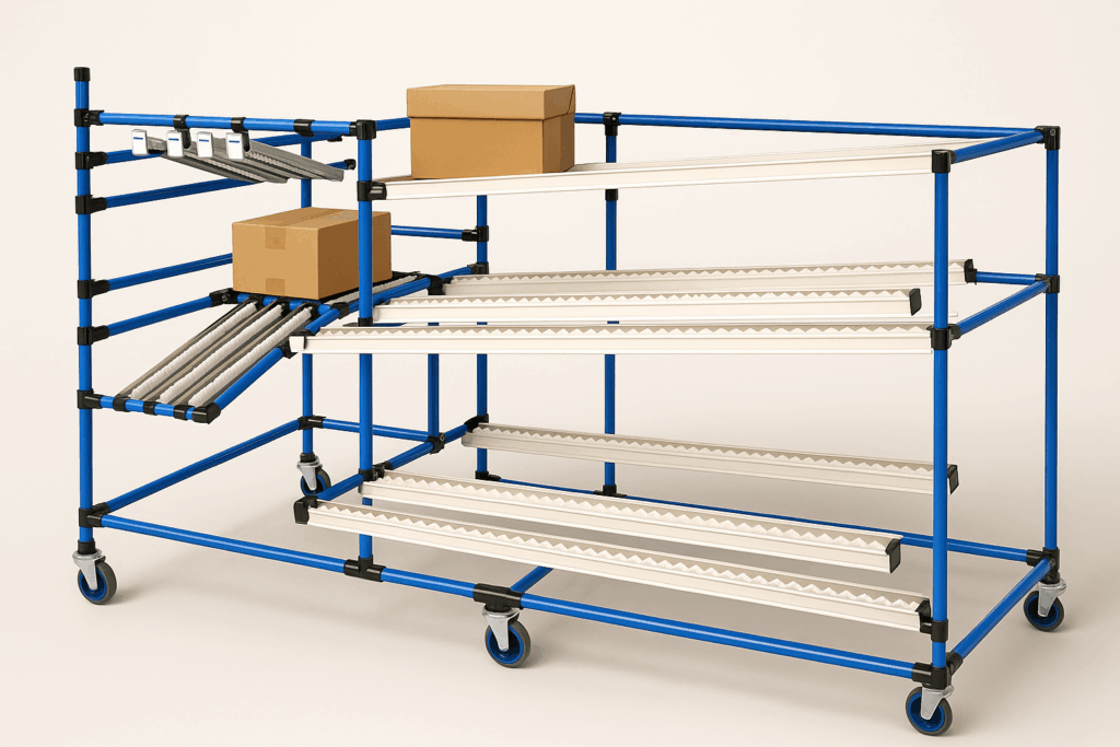Carrello logistico per il magazzino realizzato con strutture tubolari modulari
